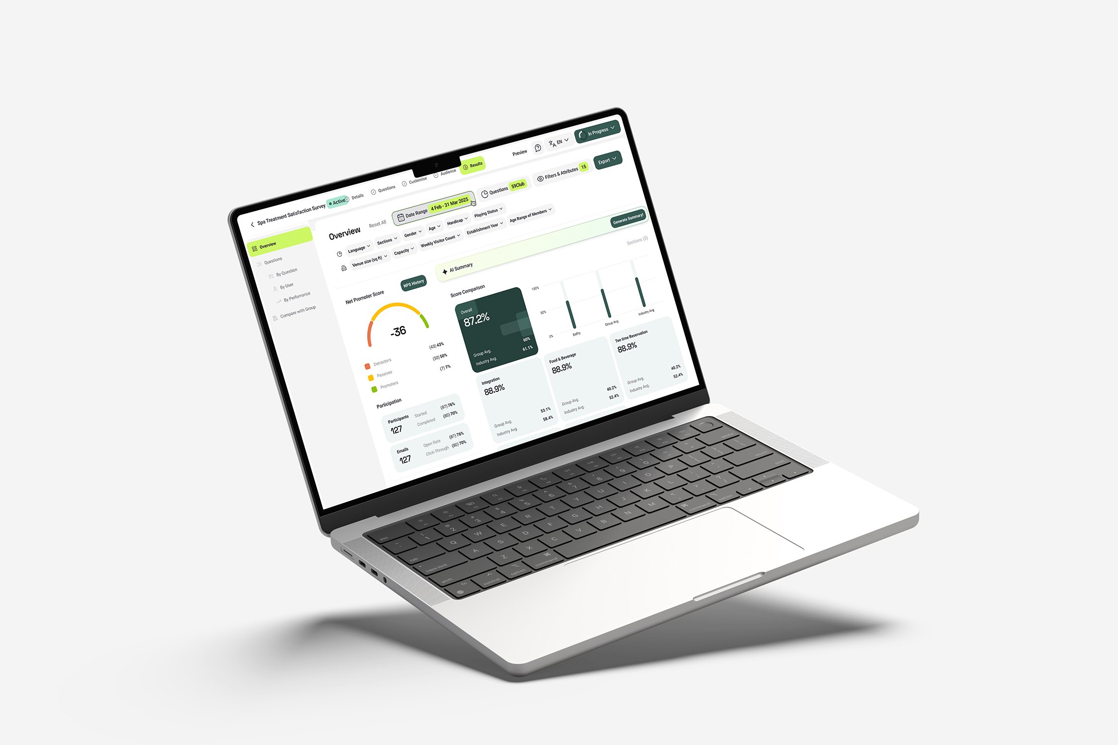 59club Surveys - A laptop sceen displaying the Survey Results Dashboard
